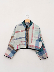 The Kaira Cropped Quilted Patchwork Kantha Jacket