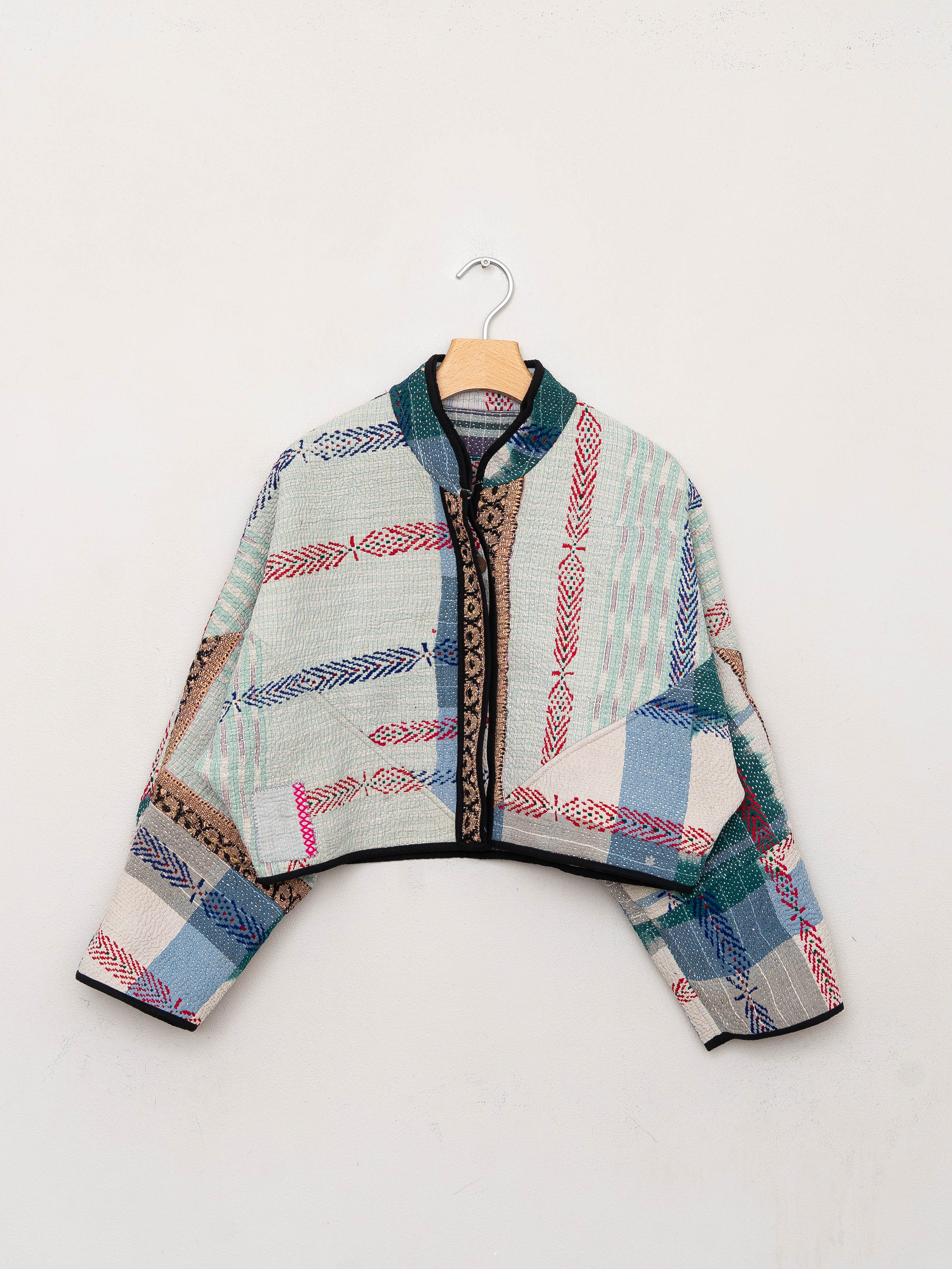 The Kaira Cropped Quilted Patchwork Kantha Jacket