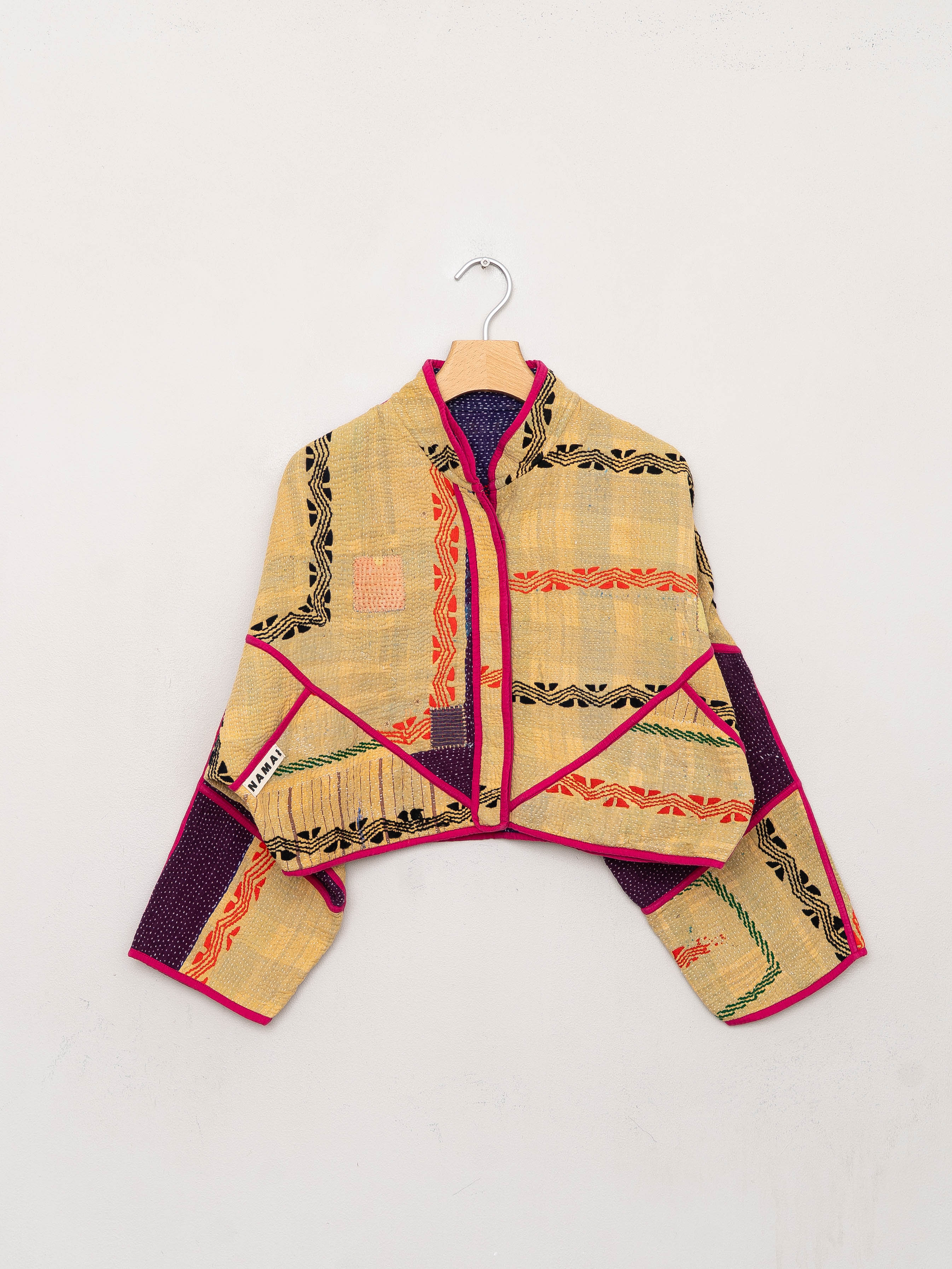 The Kaira Cropped Quilted Patchwork Kantha Jacket
