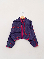 The Kaira Cropped Quilted Patchwork Kantha Jacket