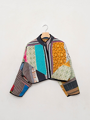 The Kaira Cropped Quilted Patchwork Kantha Jacket