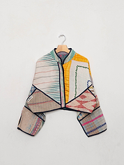 The Kaira Cropped Quilted Patchwork Kantha Jacket