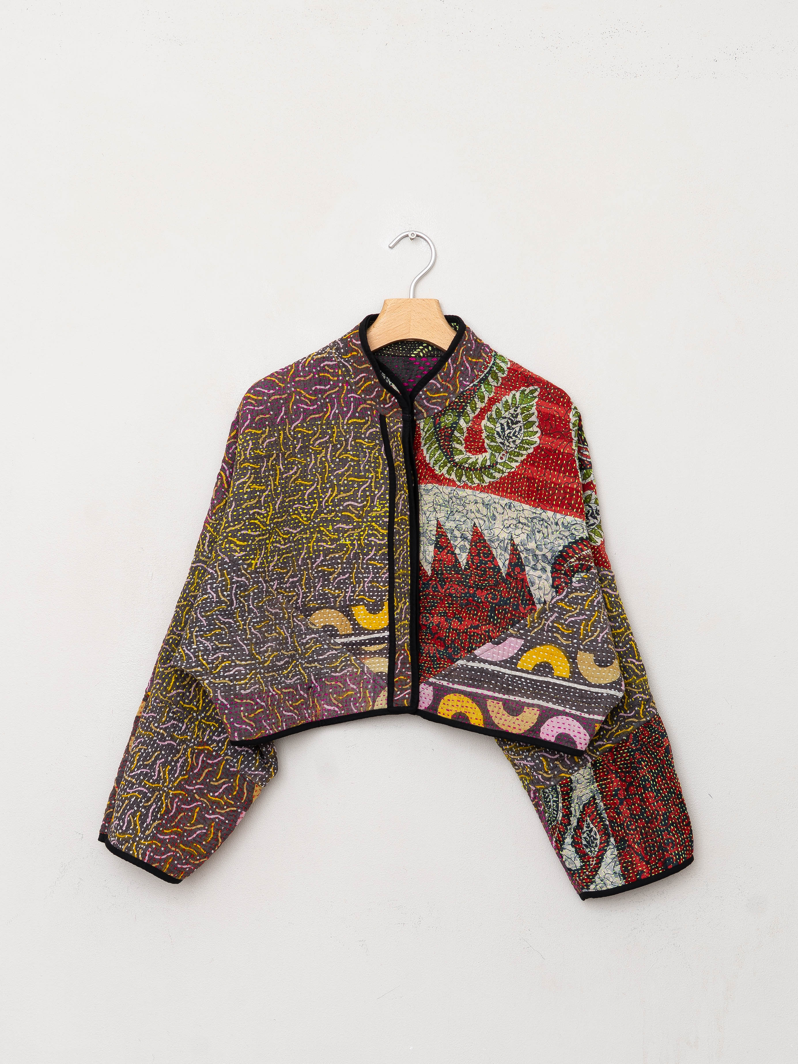 The Kaira Cropped Quilted Patchwork Kantha Jacket