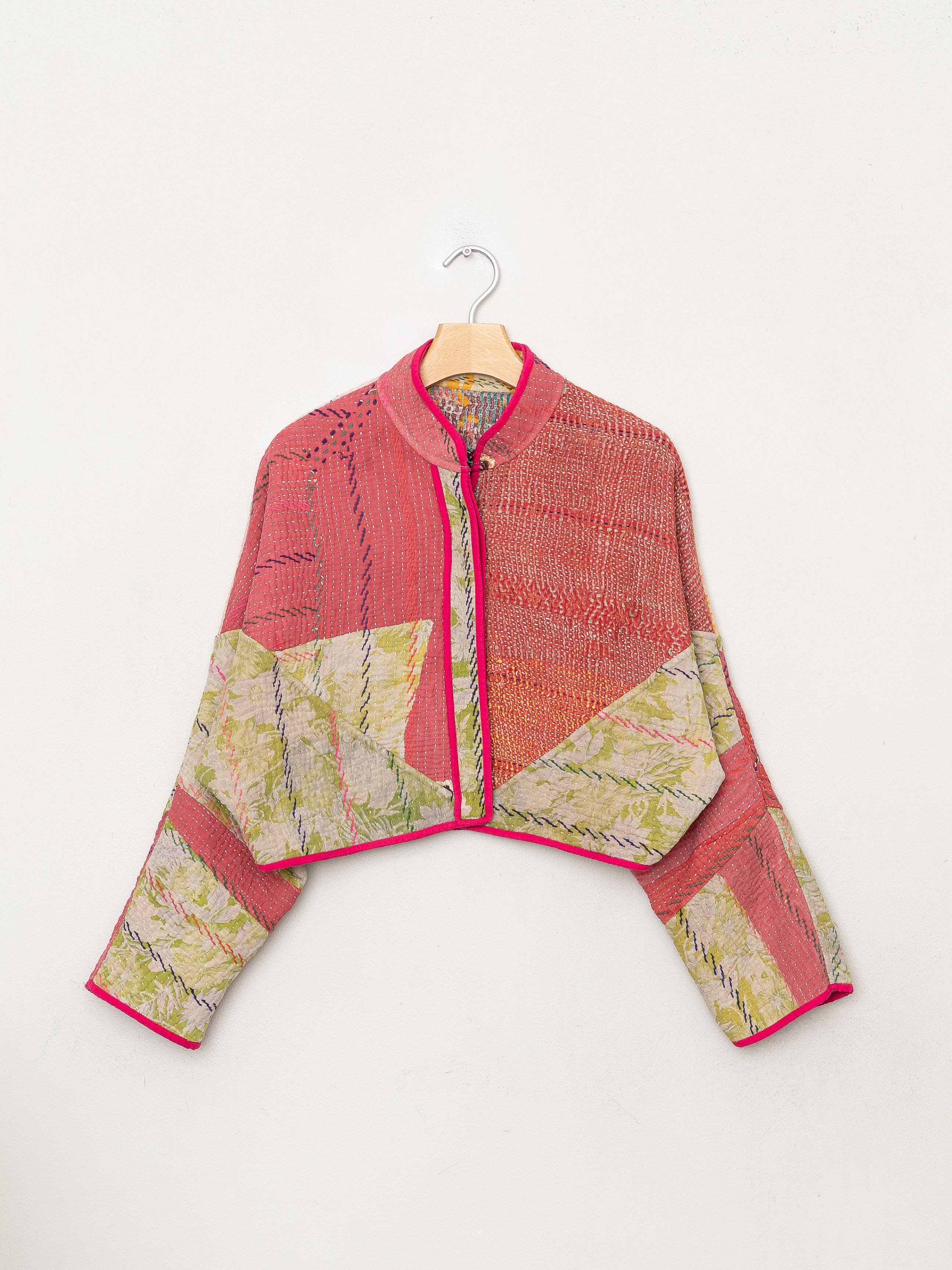 The Kaira Cropped Quilted Patchwork Kantha Jacket