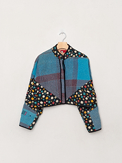 The Kaira Cropped Quilted Patchwork Kantha Jacket