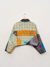 The Kaira Cropped Quilted Patchwork Kantha Jacket