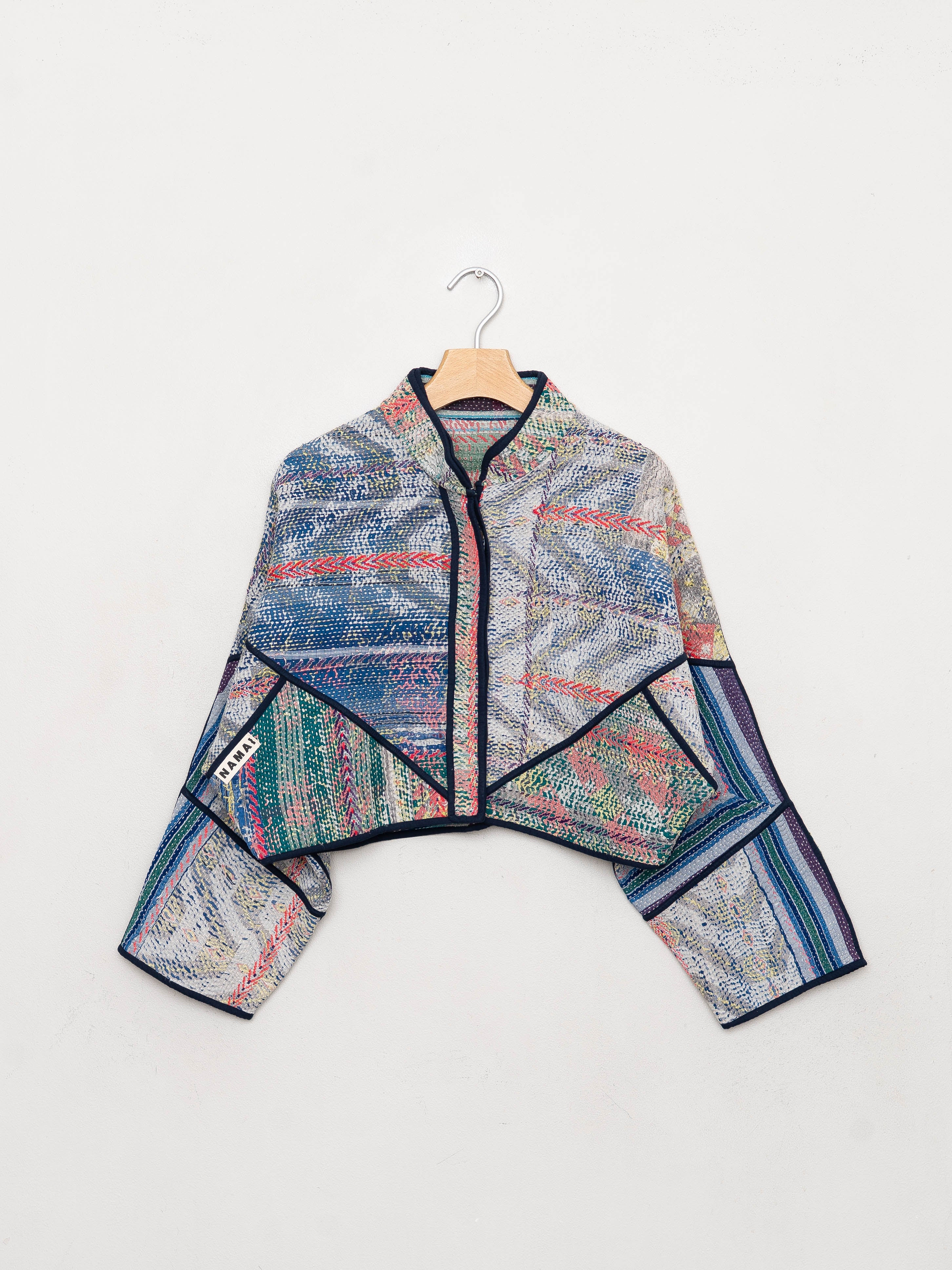 The Kaira Cropped Quilted Patchwork Kantha Jacket