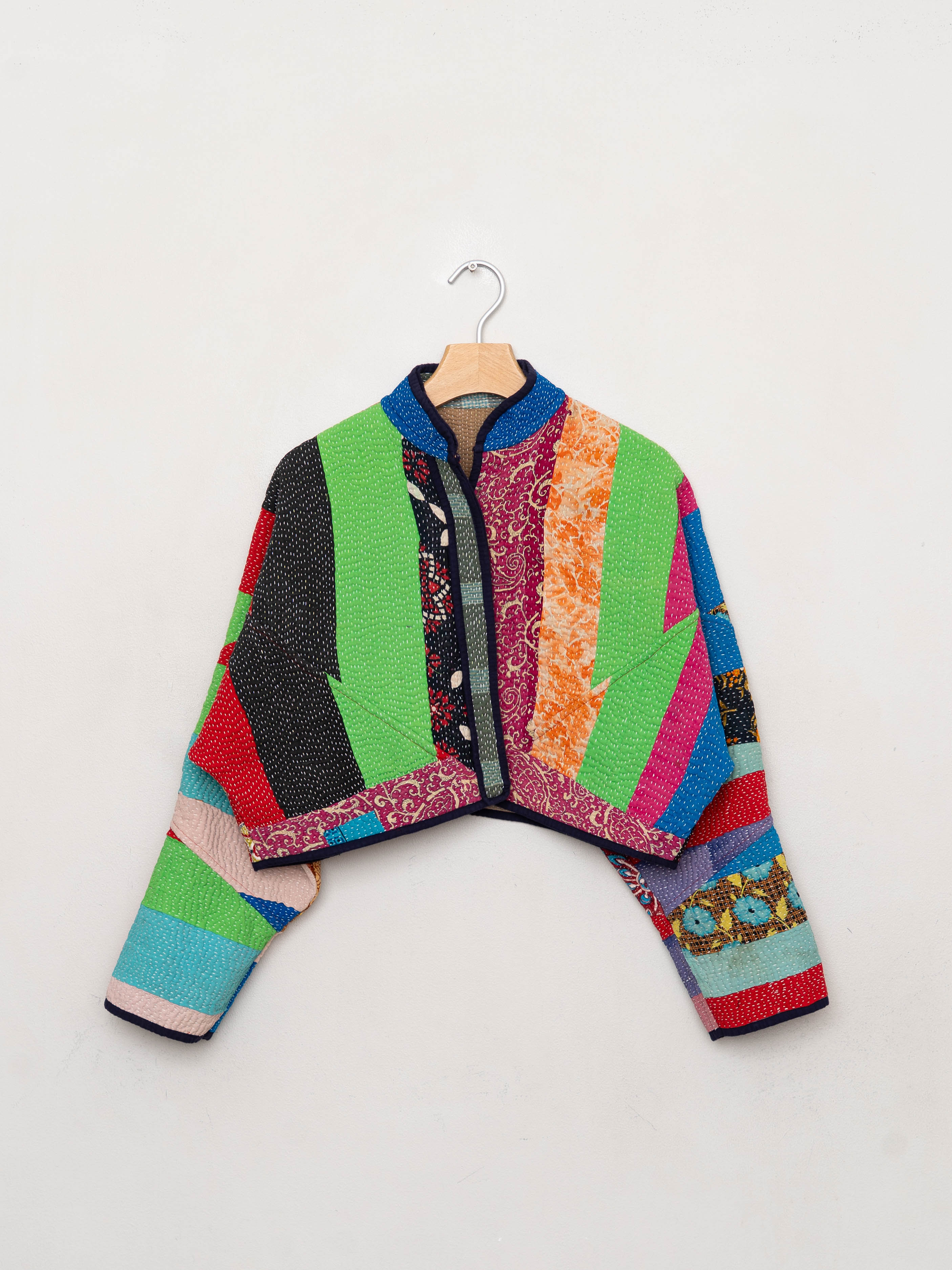 The Kaira Cropped Quilted Patchwork Kantha Jacket