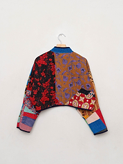 The Kaira Cropped Quilted Patchwork Kantha Jacket