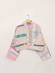 The Kaira Cropped Quilted Patchwork Kantha Jacket