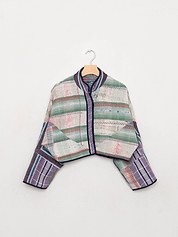 The Kaira Cropped Quilted Patchwork Kantha Jacket