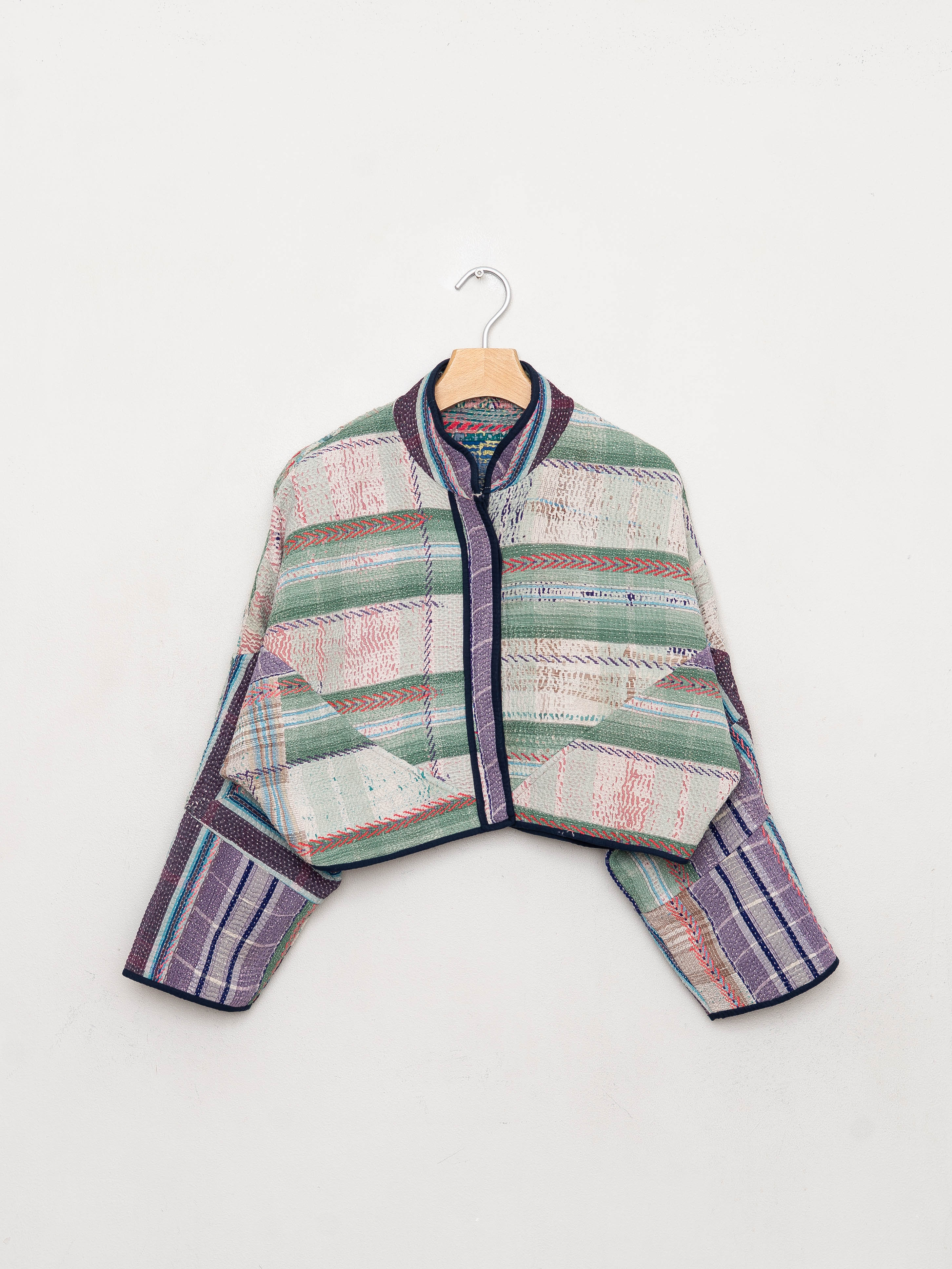 The Kaira Cropped Quilted Patchwork Kantha Jacket