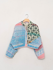 The Kaira Cropped Quilted Patchwork Kantha Jacket