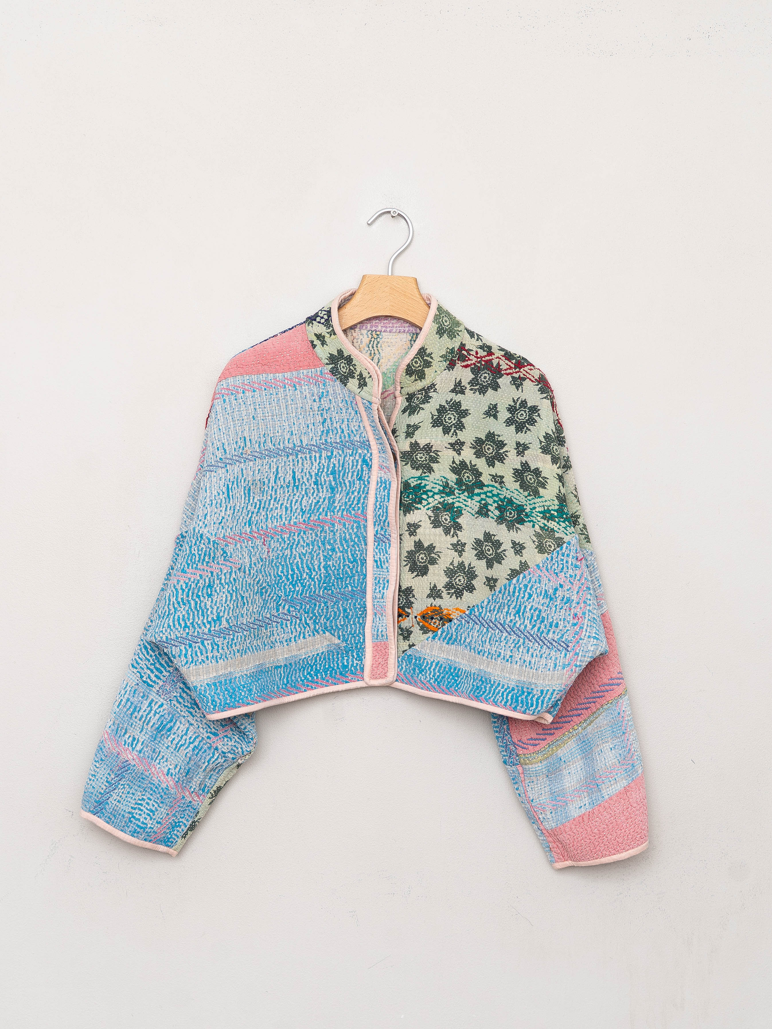 The Kaira Cropped Quilted Patchwork Kantha Jacket