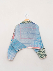 The Kaira Cropped Quilted Patchwork Kantha Jacket