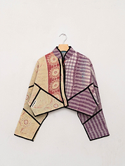 The Kaira Cropped Quilted Patchwork Kantha Jacket