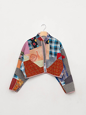 The Kaira Cropped Quilted Patchwork Kantha Jacket
