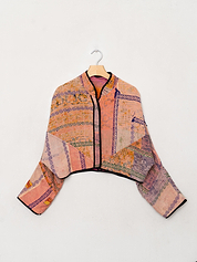 The Kaira Cropped Quilted Patchwork Kantha Jacket