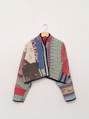 The Kaira Cropped Quilted Patchwork Kantha Jacket