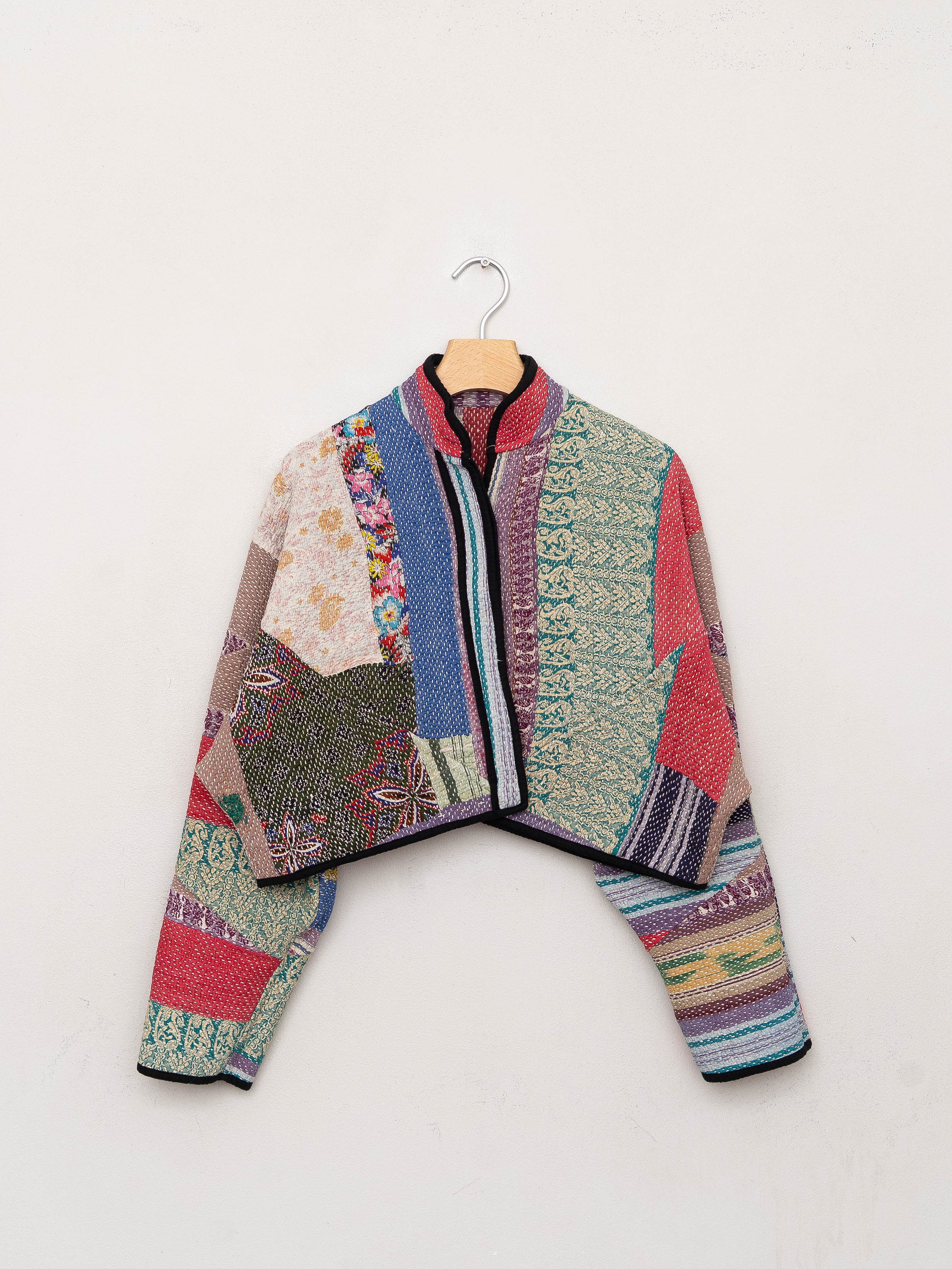 The Kaira Cropped Quilted Patchwork Kantha Jacket