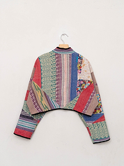 The Kaira Cropped Quilted Patchwork Kantha Jacket