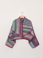 The Kaira Cropped Quilted Patchwork Kantha Jacket