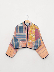 The Kaira Cropped Quilted Patchwork Kantha Jacket