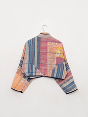 The Kaira Cropped Quilted Patchwork Kantha Jacket