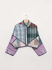The Kaira Cropped Quilted Patchwork Kantha Jacket