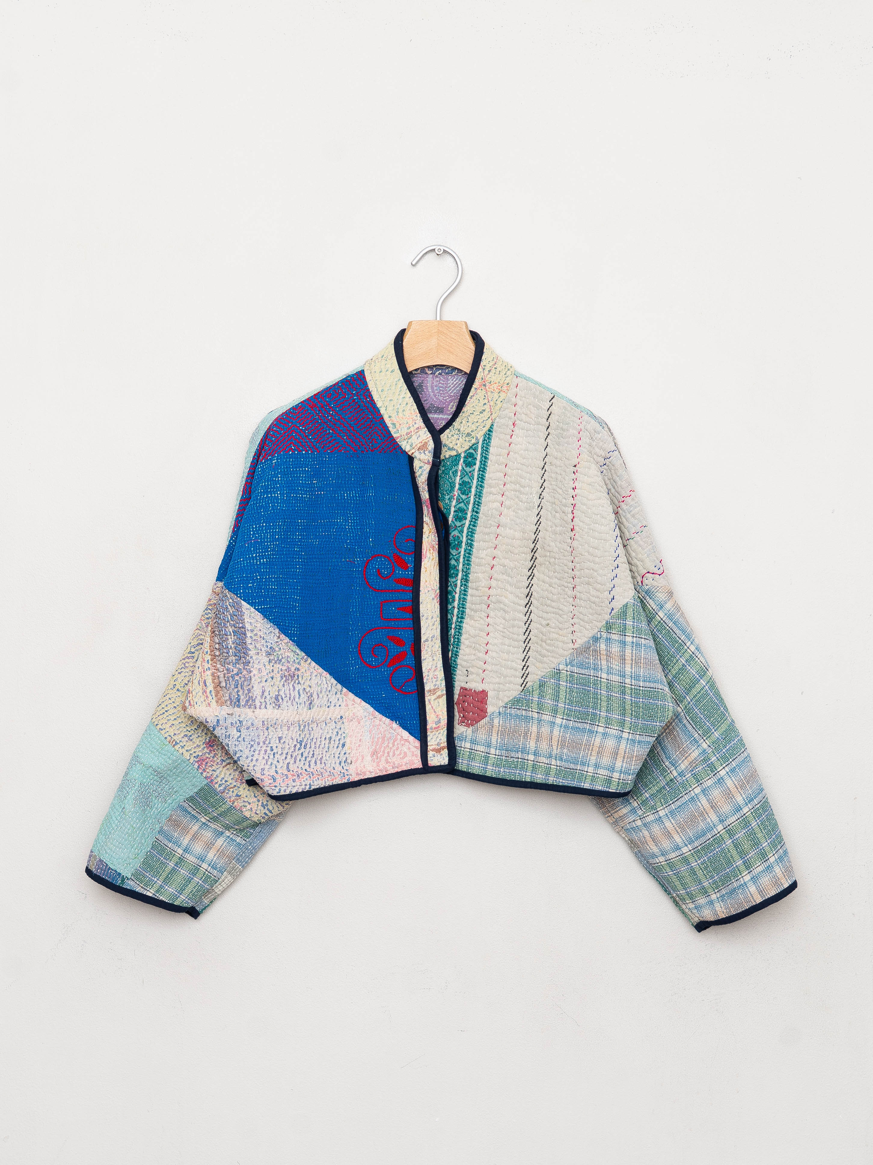 The Kaira Cropped Quilted Patchwork Kantha Jacket