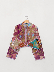 The Kaira Cropped Suzani Quilted Kantha Jacket
