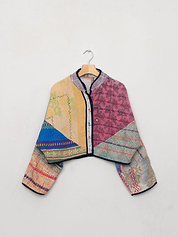 The Kaira Cropped Quilted Patchwork Kantha Jacket