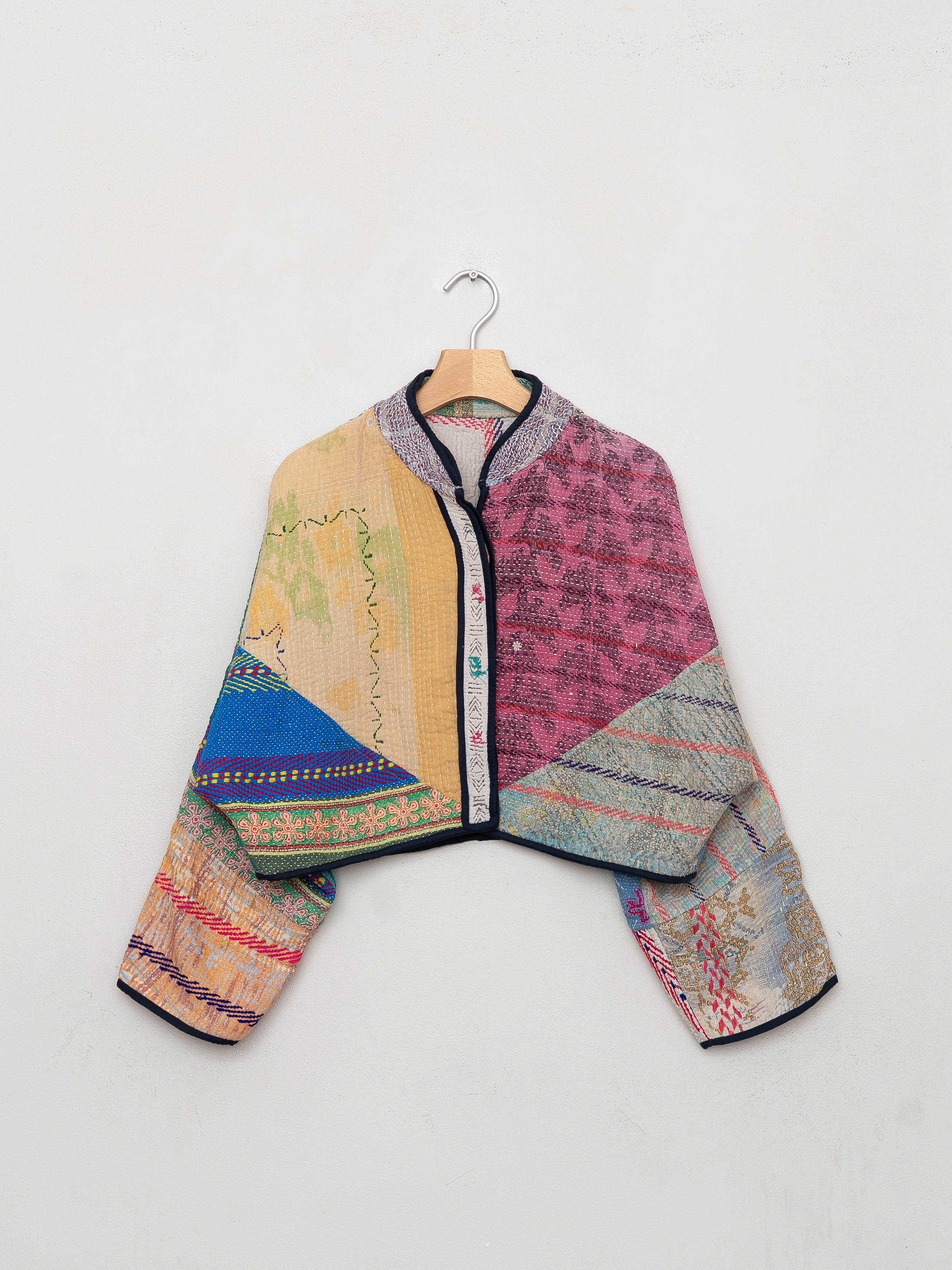 The Kaira Cropped Quilted Patchwork Kantha Jacket