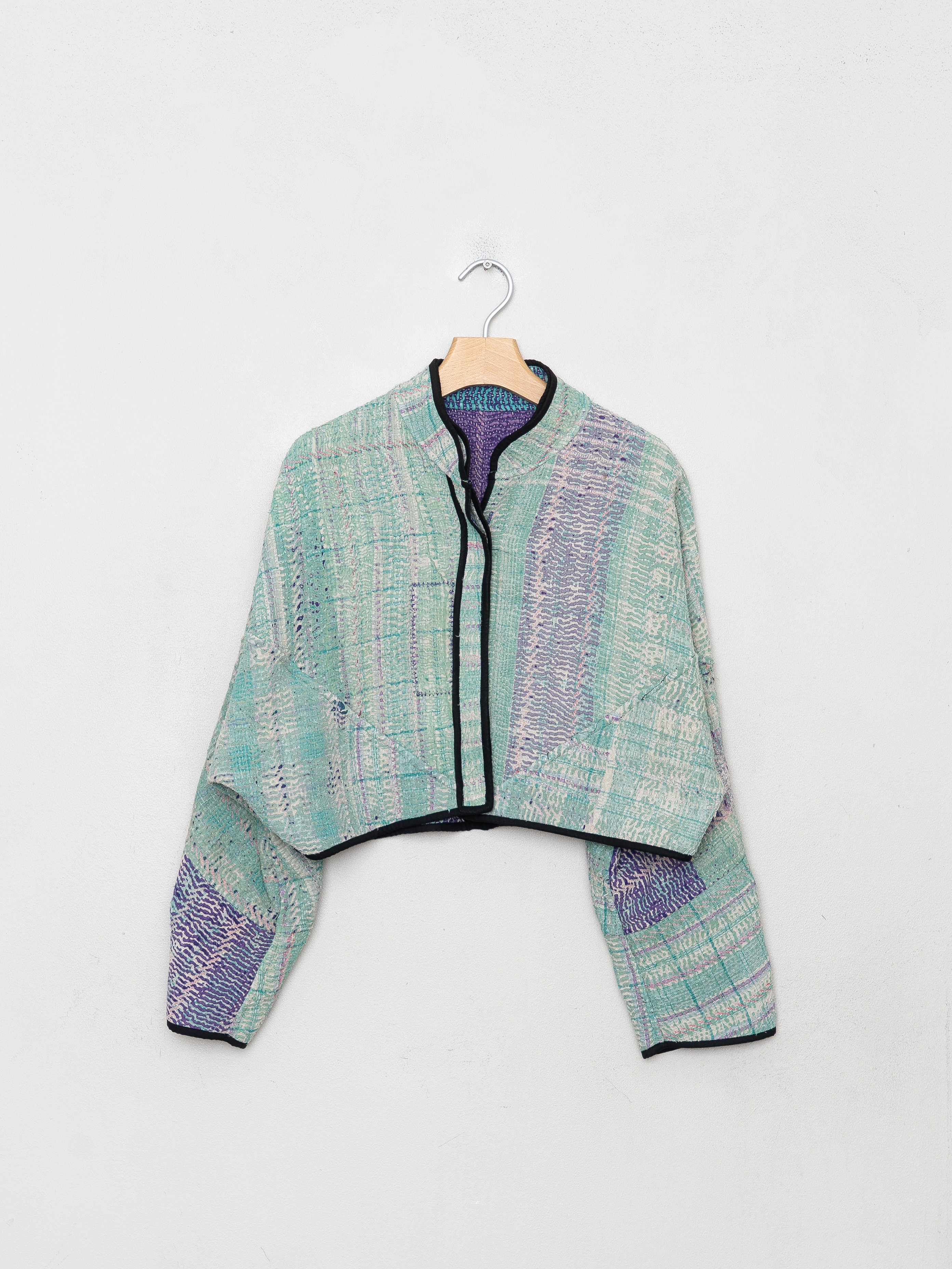 The Kaira Cropped Quilted Patchwork Kantha Jacket