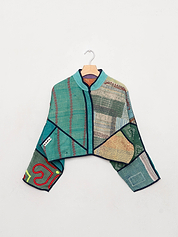 The Kaira Cropped Quilted Patchwork Kantha Jacket