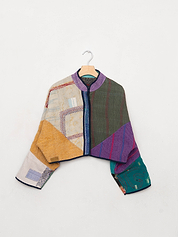 The Kaira Cropped Quilted Patchwork Kantha Jacket