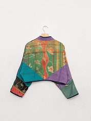 The Kaira Cropped Quilted Patchwork Kantha Jacket
