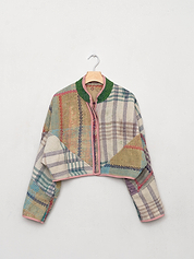 The Kaira Cropped Quilted Patchwork Kantha Jacket