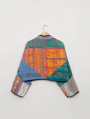 The Kaira Cropped Quilted Patchwork Kantha Jacket