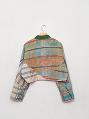 The Kaira Cropped Quilted Patchwork Kantha Jacket