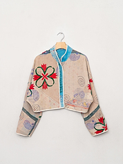 The Kaira Cropped Suzani Quilted Kantha Jacket
