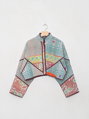 The Kaira Cropped Quilted Patchwork Kantha Jacket