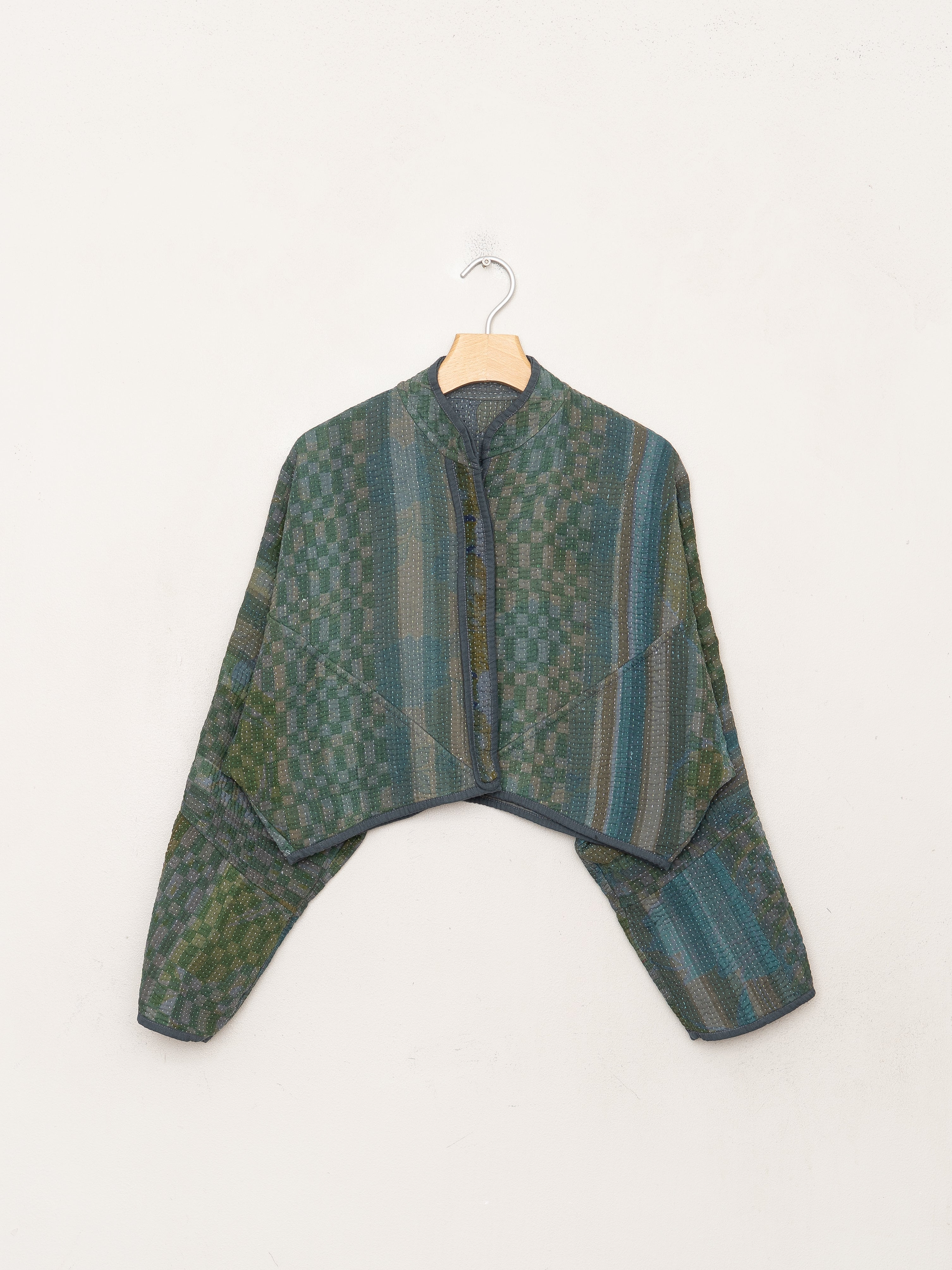 The Kaira Cropped Quilted Indigo Kantha Jacket