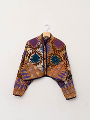 The Kaira Cropped Suzani Quilted Kantha Jacket