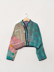 The Kaira Cropped Quilted Patchwork Kantha Jacket