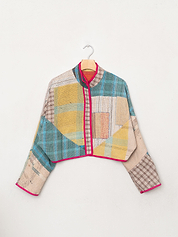 The Kaira Cropped Quilted Patchwork Kantha Jacket