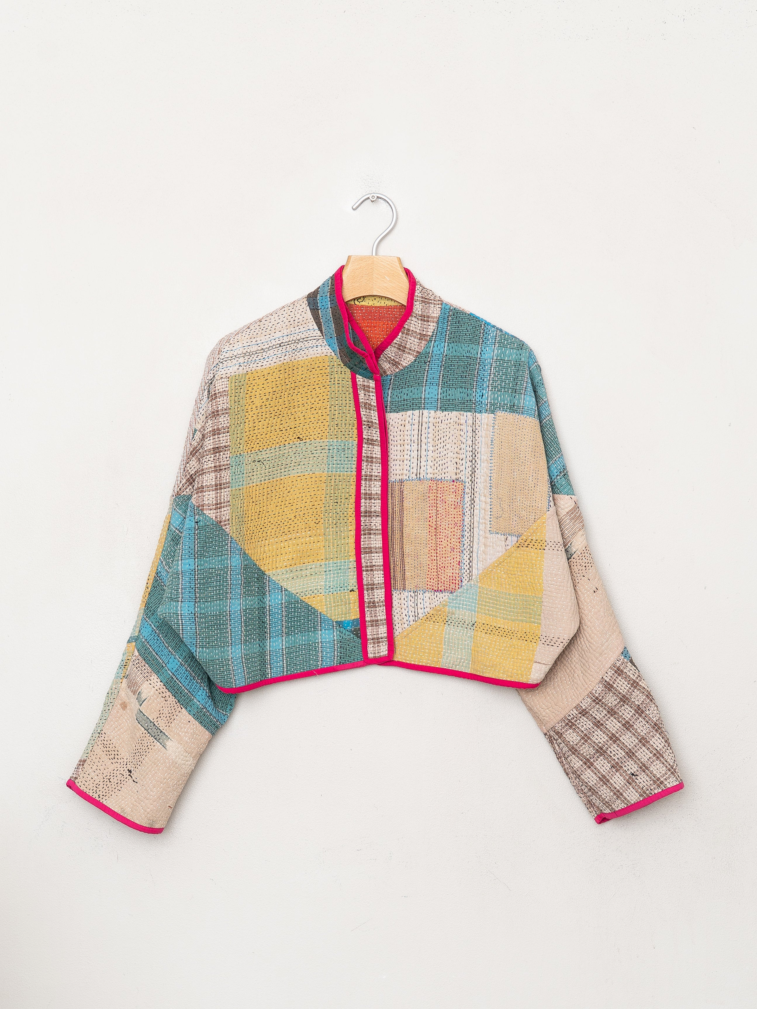 The Kaira Cropped Quilted Patchwork Kantha Jacket