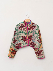 The Kaira Cropped Suzani Quilted Kantha Jacket