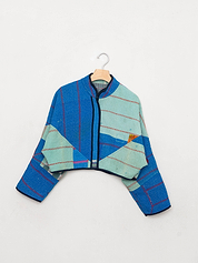 The Kaira Cropped Quilted Patchwork Kantha Jacket