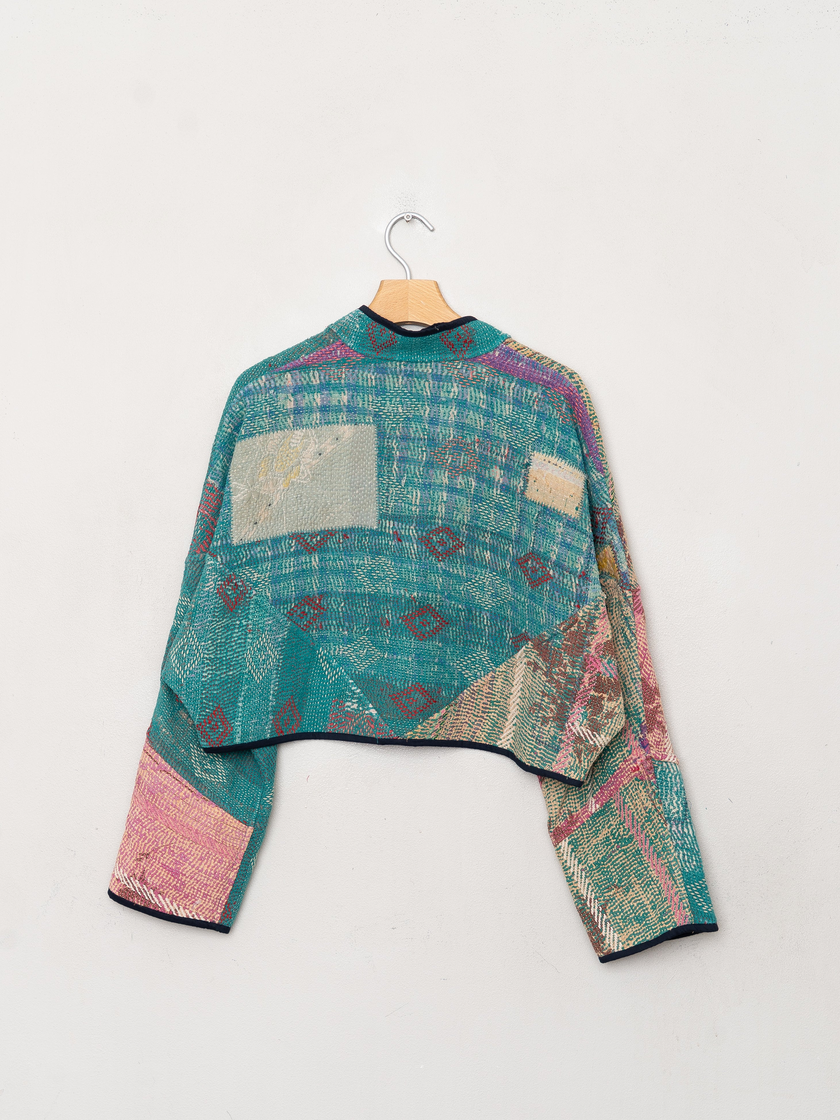 The Kaira Cropped Quilted Patchwork Kantha Jacket